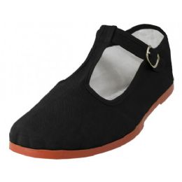 36 Wholesale Women's T-Strap Cotton Upper Classic Mary Jane Shoes In Black