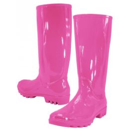 12 Wholesale Women's 13.5 Inches Water Proof Rubber Rain Boots Fuschia Color