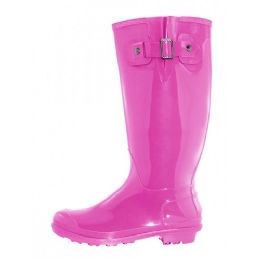 12 Bulk Women's 15.5 Inches Water Proof With Buckle Soft Rubber Rain Boots In Fuschia