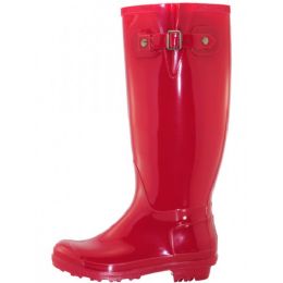 12 Wholesale Women's 15.5 Inches Water Proof With Buckle Soft Rubber Rain Boots In Red