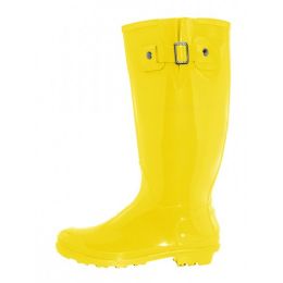 12 Wholesale Women's 15.5 Inches Water Proof With Buckle Soft Rubber Rain Boots In Yellow