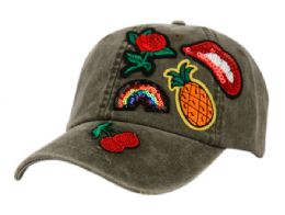 12 Pieces Washed Cotton Baseball Cap With Multi Patch - Baseball Caps & Snap Backs