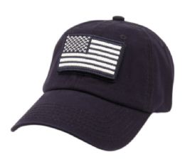 12 Pieces Washed Cotton Baseball Cap With American Flag Patch In Navy - Baseball Caps & Snap Backs