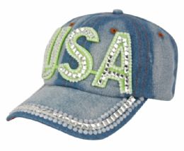24 Pieces Fashion Crystal Usa Cap - Baseball Caps & Snap Backs