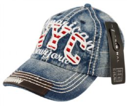 12 Pieces Denim Cap With Stitching & Nyc Logo - Baseball Caps & Snap Backs