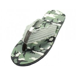 48 Wholesale Men's Green And Gray Camouflage Flip Flop Sandals