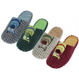 36 Units of Men's Cotton Corduroy With Dog Embroidery Upper House Slippers - Men's Slippers
