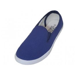 24 Pairs Mens Slip On Twin Gore Upper Casual Canvas Shoes In Navy - Men's Sneakers