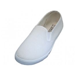 24 Wholesale Mens Slip On Twin Gore Upper Casual Canvas Shoes In White