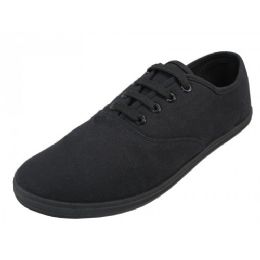 24 Pairs Mens Casual Canvas Lace Up Shoes In Black - Men's Sneakers