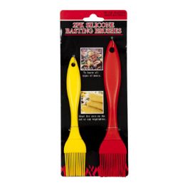48 Wholesale Basting Brush 2pk Silicone Set Red/yellow 7/8in Bbq Tcd