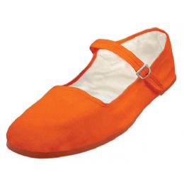 36 Bulk Girls Cotton Upper Classic Mary Jane Shoes In Orange