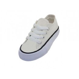 24 Wholesale Child's Comfortable Cotton Canvas Lace Up Shoe In White