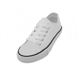 24 Bulk Youth's Comfortable Cotton Canvas Lace Up Shoes White Color