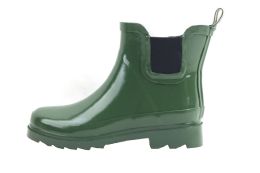 12 Wholesale Ladies Green Rubber Rain Boots 5 Inches Tall