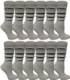 12 Wholesale Yacht & Smith Women's Cotton Slouch Knee High Boot Socks, Gray Size 9-11