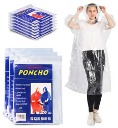 24 Wholesale Yacht & Smith Adult Unisex Reusable Rain Poncho With Hood (clear)