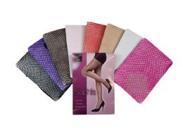 48 Wholesale Ladies' Nylon Fishnet Pantyhose One Size In Red