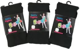 36 Units of Girls Acrylic Tights In Black - Girls Socks & Tights