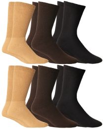72 Wholesale Yacht & Smith Men's Cotton Diabetic NoN-Binding Crew Socks -Size 10-13 Assorted Brown, Khaki, Navy