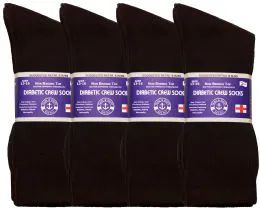 36 Wholesale Yacht & Smith Men's King Size Loose Fit Diabetic Crew Socks, Brown, Size 13-16