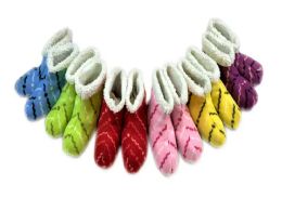 36 Units of Ladies' Slipper Boots With Stripe Design One Size - Womens Slipper Sock