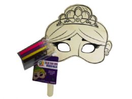 72 Bulk Horizon Diy Princess Wood Mask With Colored Markers