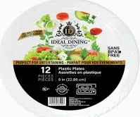 108 Pieces Ideal Dining Plastic Plate 9 Inch White 12 Count - Disposable Plates & Bowls