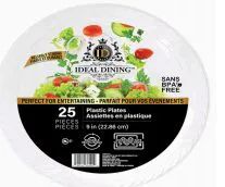 48 Pieces Ideal Dining Plastic Plate 9 Inch White 25 Count - Disposable Plates & Bowls