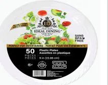 24 Pieces Ideal Dining Plastic Plate 9 Inch White 50 Count - Disposable Plates & Bowls