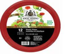 108 Units of Ideal Dining Plastic Plate 9 Inch Red 12 Count - Disposable Plates & Bowls