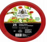 48 Pieces Ideal Dining Plastic Plate 9 Inch Red 25 Count - Disposable Plates & Bowls