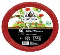 24 Units of Ideal Dining Plastic Plate 9 Inch Red 50 Count - Disposable Plates & Bowls