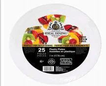 72 Units of Ideal Dining Plastic Plate 7 Inch White 25 Count - Disposable Plates & Bowls