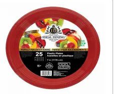 72 Units of Ideal Dining Plastic Plate 7 Inch Red 25 Count - Disposable Plates & Bowls