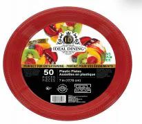 48 Units of Ideal Dining Plastic Plate 7 Inch Red 50 Count - Disposable Plates & Bowls