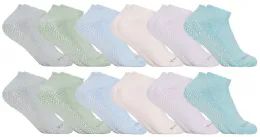 24 Wholesale Yacht & Smith Assorted Pastel Colors Rubber Grip Bottom Cotton Yoga, Trampoline Sock Size 9-11