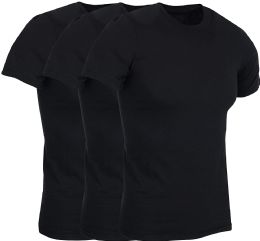 3 Bulk Mens Lightweight Cotton Crew Neck Short Sleeve T-Shirts Black, Size 2x Large
