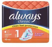 48 Pieces Always Classic Normal 10 Wings Orange - Personal Care