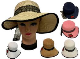 24 Wholesale Rose Lady's Sun Hat With Lace