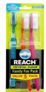 36 Pieces Reach Toothbrush Crystal Clean 5 Pack Medium - Toothbrushes and Toothpaste