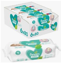 6 Pieces Pampers Wipes 80ct Sensitive - Baby Beauty & Care Items