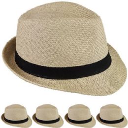 24 Pieces Classic Brown Toyo Straw Trilby Fedora Hat - Fedoras, Driver Caps & Visor