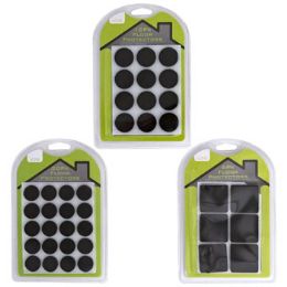 48 Wholesale Felt Floor Protectors 6/12/20pk SelF-Adhesive Square/round Double Blister Card