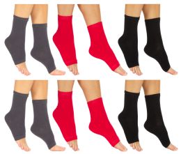 72 Pairs Yacht & Smith Womens Cotton Assorted Color Open Toe Flip Flop Pedicure Socks - Womens Ankle Sock