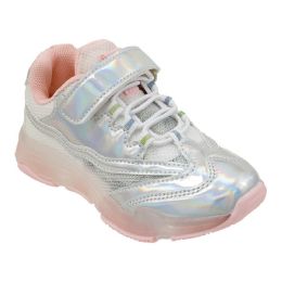 12 Pieces Girls Sneaker In Silver And Blush - Girls Sneakers