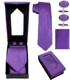 24 Wholesale Tie And Cuff Link Set In Purple