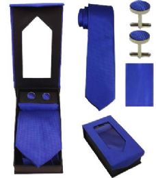 24 Wholesale Tie And Cuff Link Set In Royal Blue