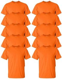 144 Pieces Mens Cotton Crew Neck Short Sleeve T-Shirts Bulk Pack Solid Orange, Large - Mens Clothes for The Homeless and Charity