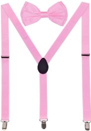 24 Pieces Light Pink Suspenders And Bow Tie Set - Suspenders